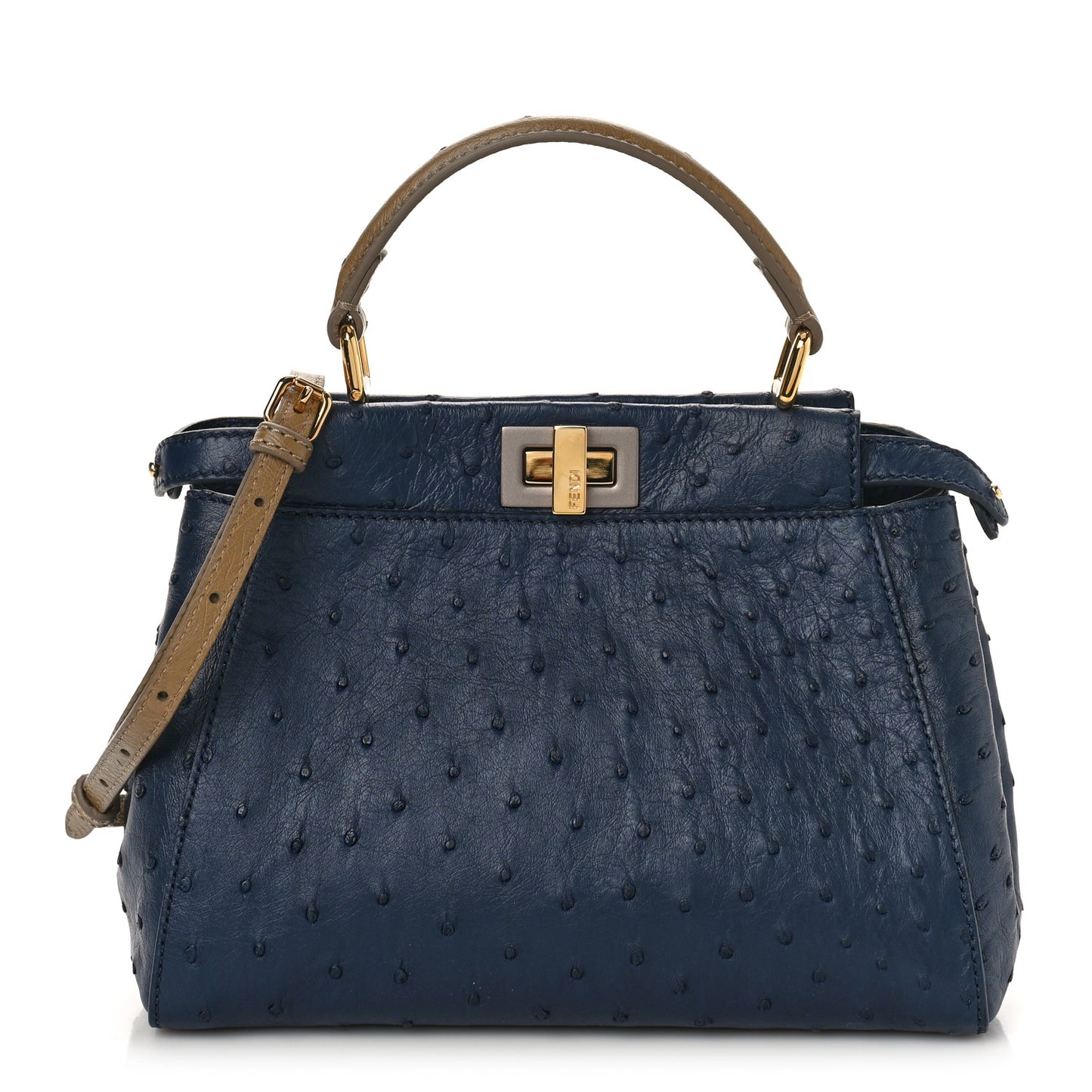 Ostrich Shiny Nappa Mini Peekaboo Iconic Satchel Blueberry Mud