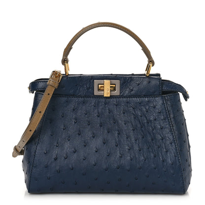 Fendi Ostrich Shiny Nappa Mini Peekaboo Iconic Satchel Blueberry Mud 1 of 8