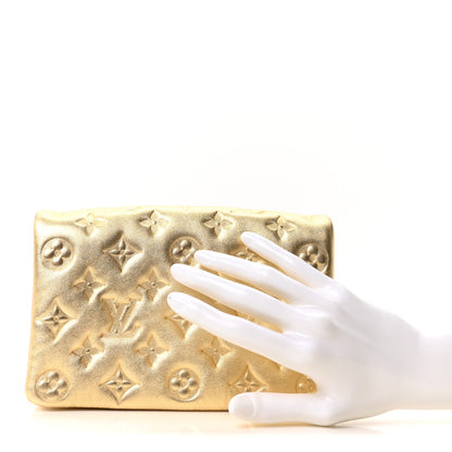Louis Vuitton Metallic Lambskin Embossed Monogram Pochette Coussin Gold 2 of 9