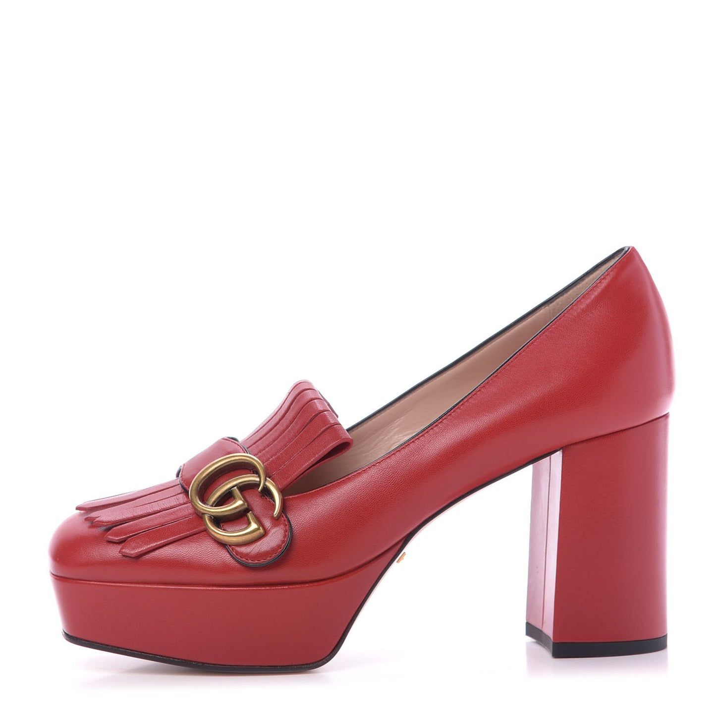 Malaga Kid GG Marmont Fringe Platform Loafer Pumps 38.5 Hibiscus Red