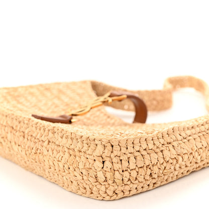 Saint Laurent Raffia Calfskin Le 5 A 7 Mini Hobo Natural Brick 10 of 10