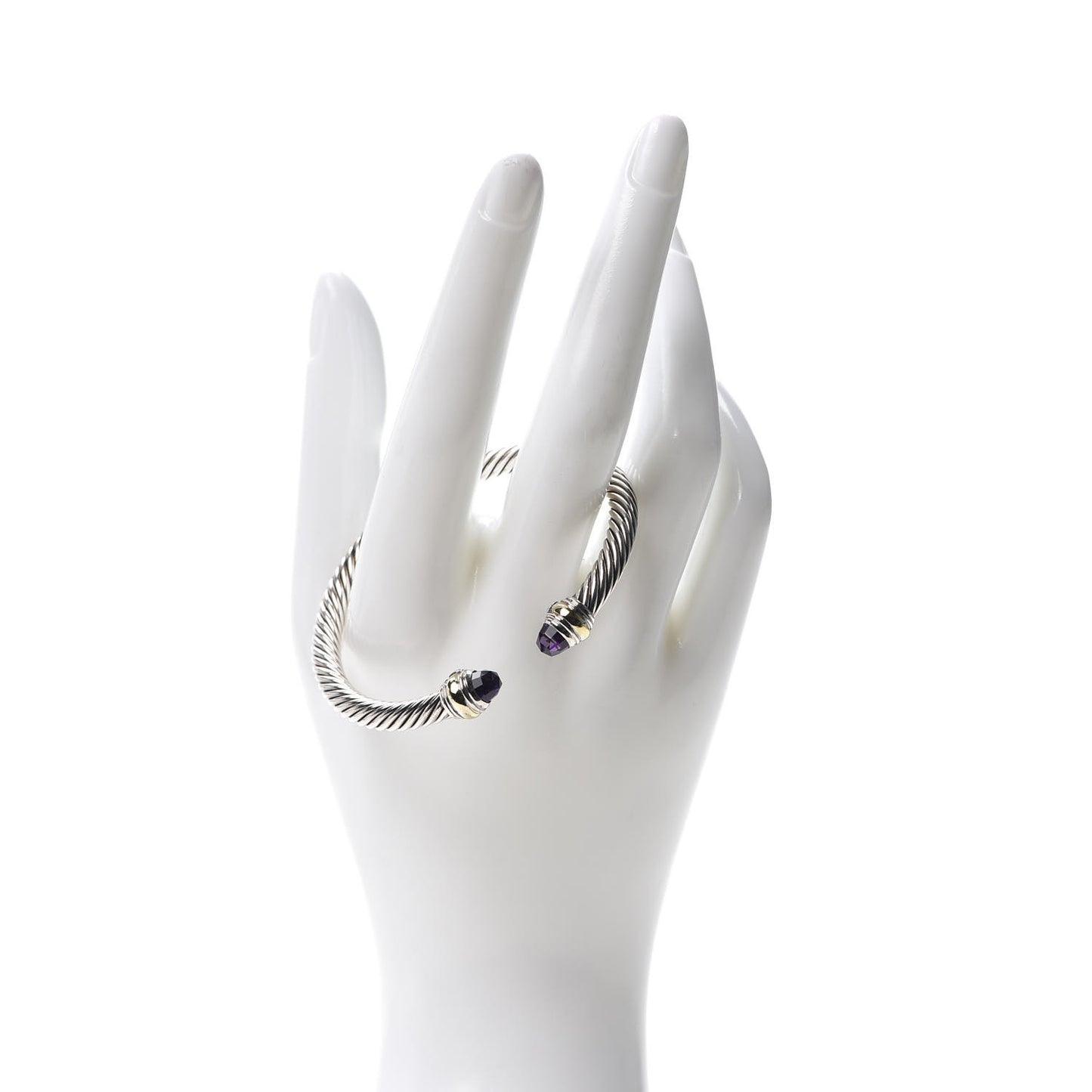 Sterling Silver 14K Yellow Gold Amethyst 5mm Cable Classics Bracelet