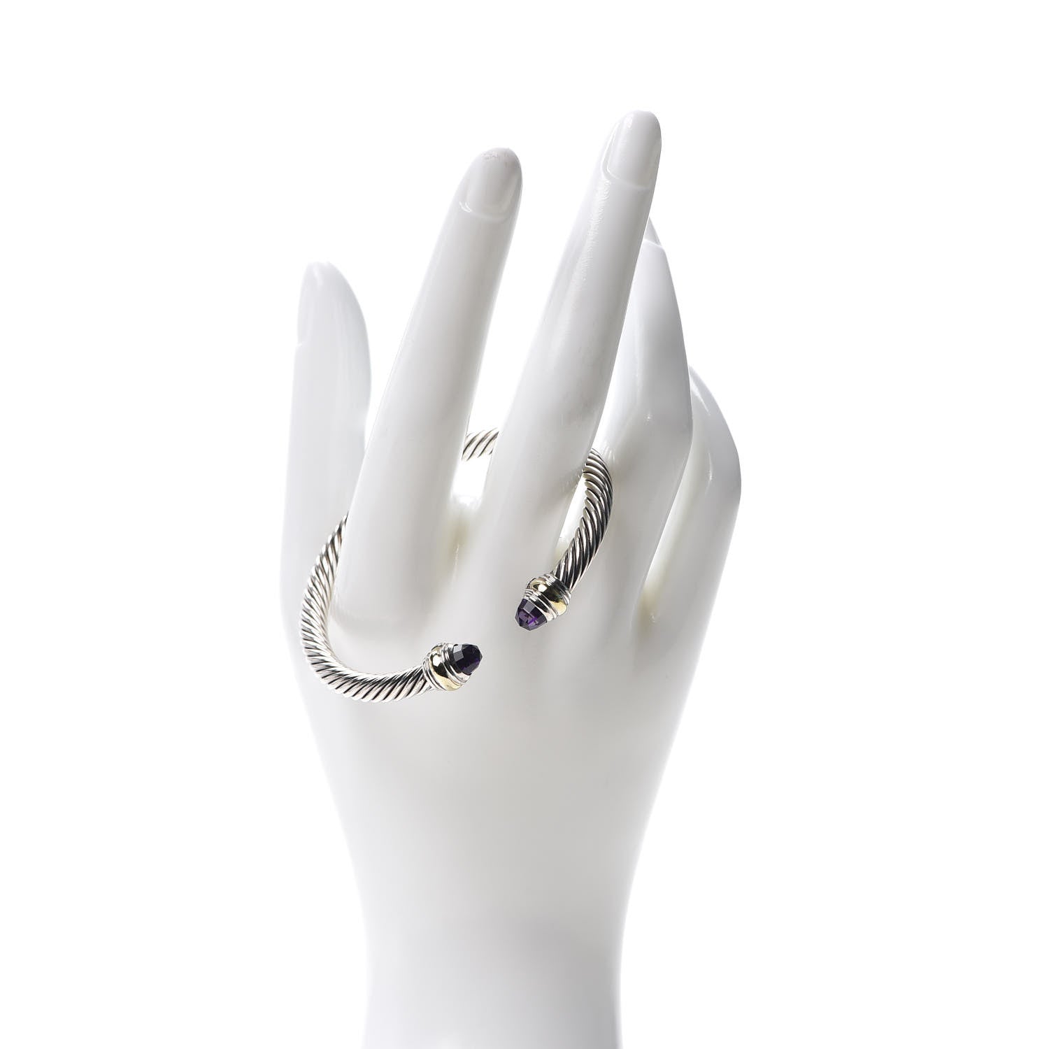 David Yurman Sterling Silver 14K Yellow Gold Amethyst 5mm Cable Classics Bracelet 2 of 5