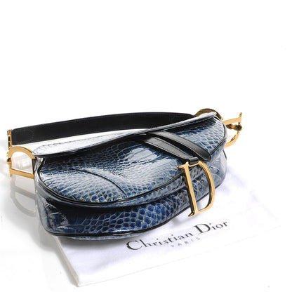 Christian Dior Calfskin Crocodile Embossed Saddle Bag Blue 4 of 7