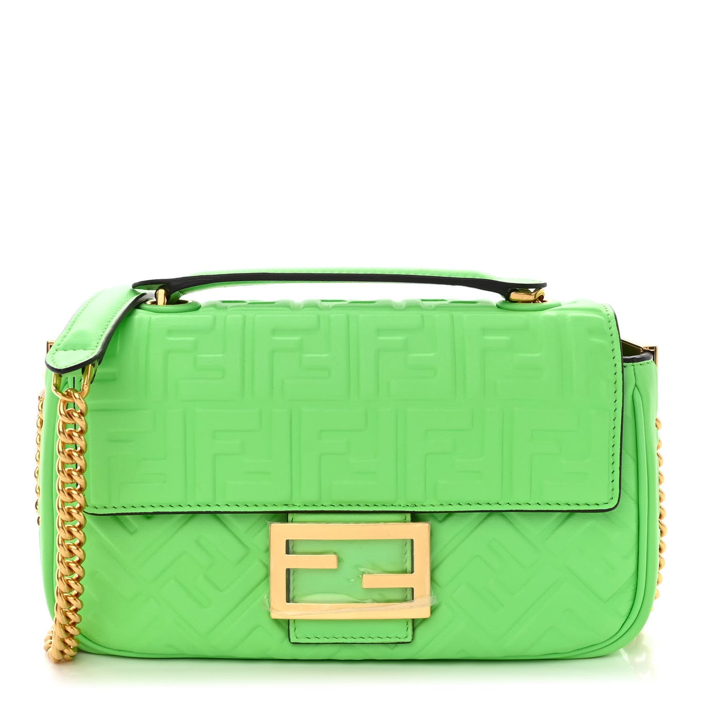 Nappa Small FF Embossed Midi Chain Baguette Edamame
