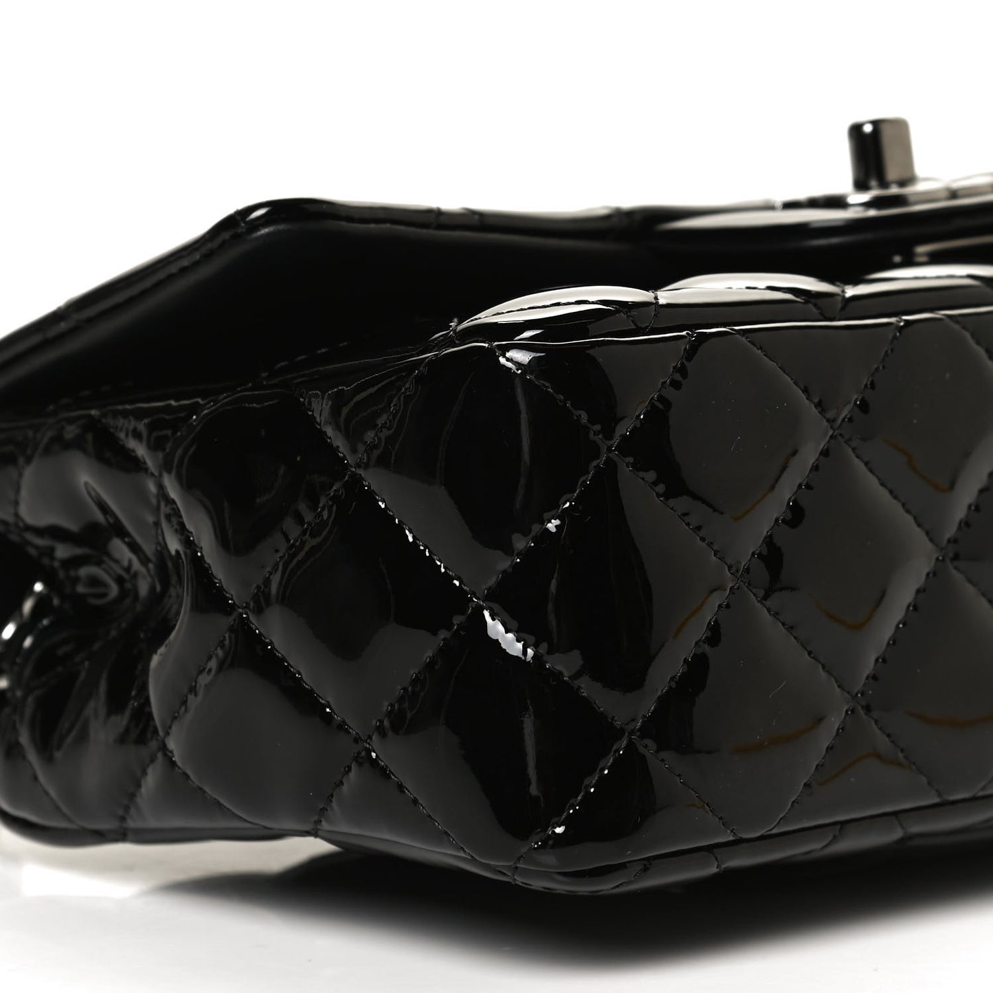 Patent Calfskin Quilted Mini Rectangular Flap Black