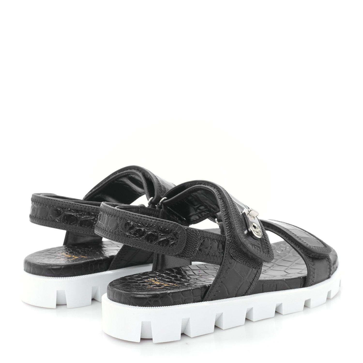 Christian Louboutin Calfskin Alligator Embossed Nappa Lock Cool Flat Sandals 38 Obscur 4 of 7