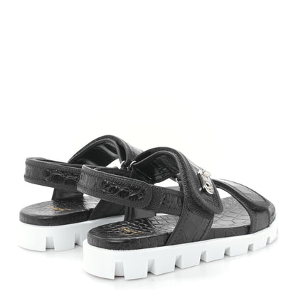 Christian Louboutin Calfskin Alligator Embossed Nappa Lock Cool Flat Sandals 38 Obscur 4 of 7