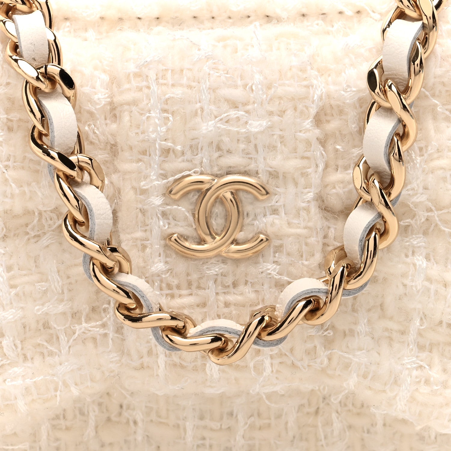 Chanel Tweed Quilted Bow Flap Card Holder On Chain White 9 of 12