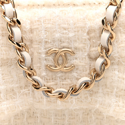Chanel Tweed Quilted Bow Flap Card Holder On Chain White 9 of 12