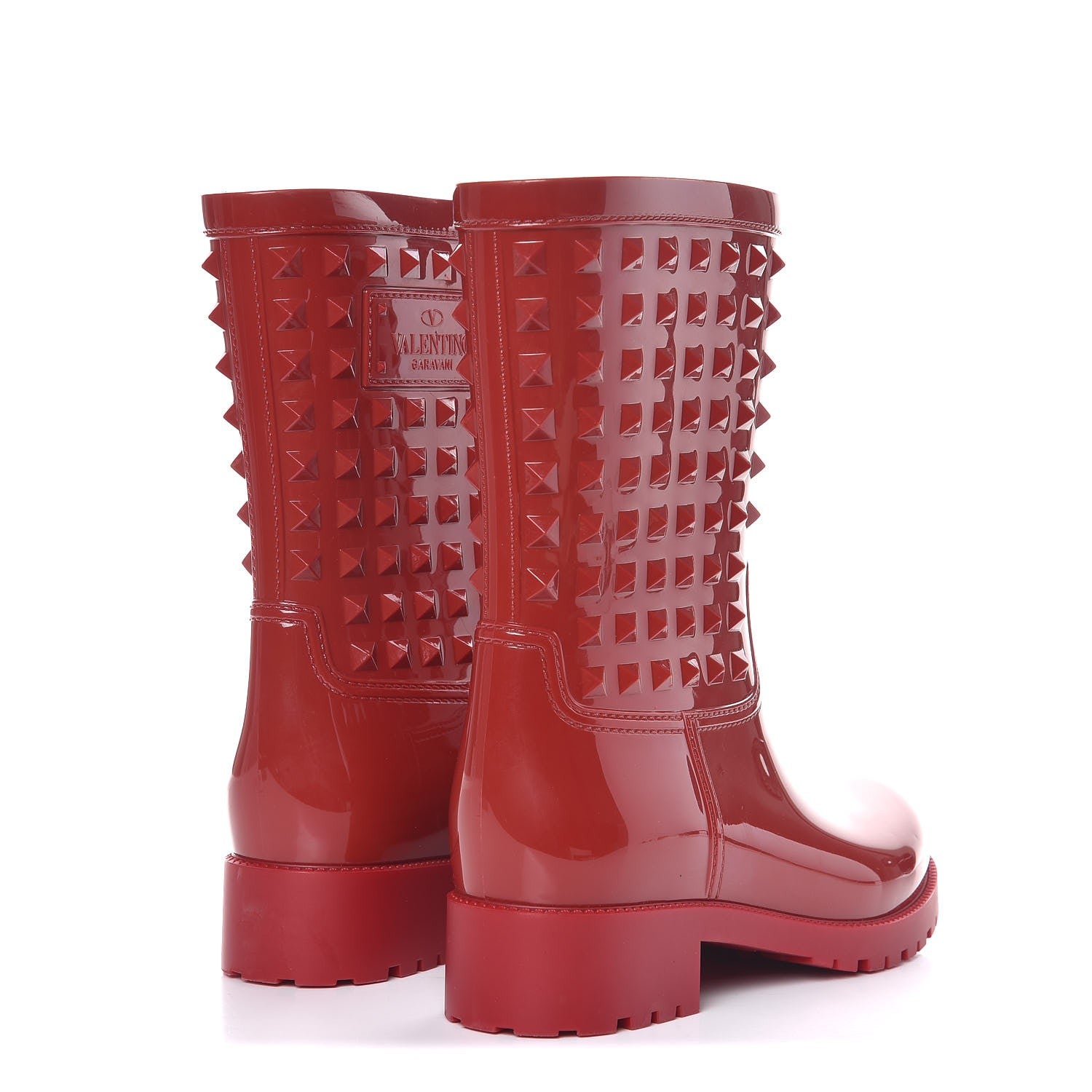 Valentino Garavani Rubber Rockstud Short Rainboots 39 Red 4 of 7