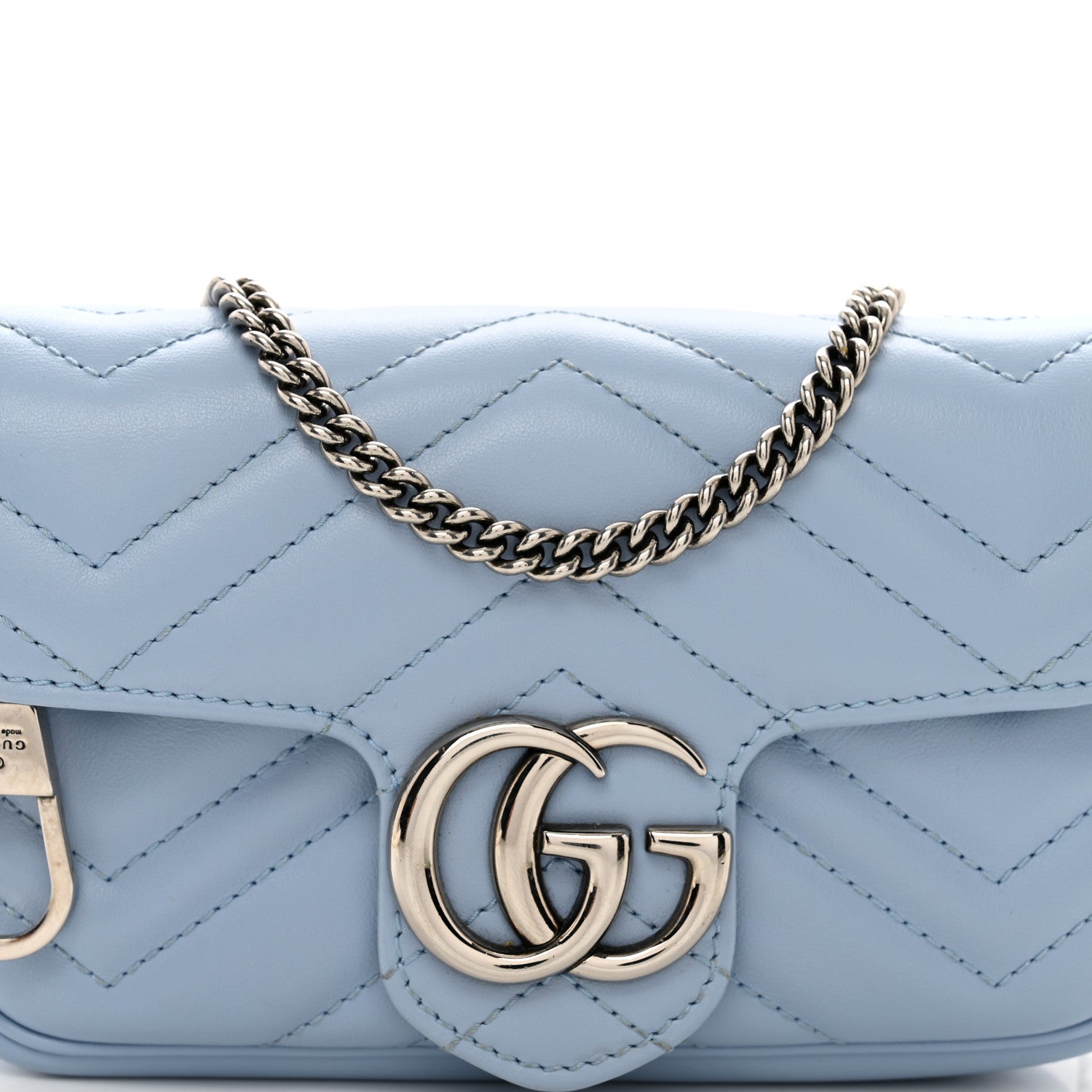 Gucci Calfskin Matelasse Super Mini GG Marmont Shoulder Bag Porcelain Light Blue 5 of 10