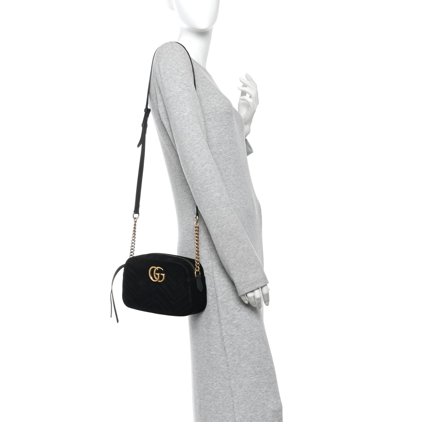 Velvet Matelasse Small GG Marmont Chain Shoulder Bag Black