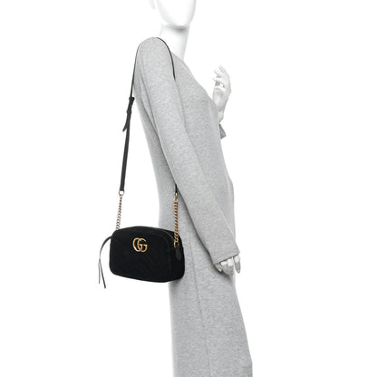 Gucci Velvet Matelasse Small GG Marmont Chain Shoulder Bag Black 2 of 11