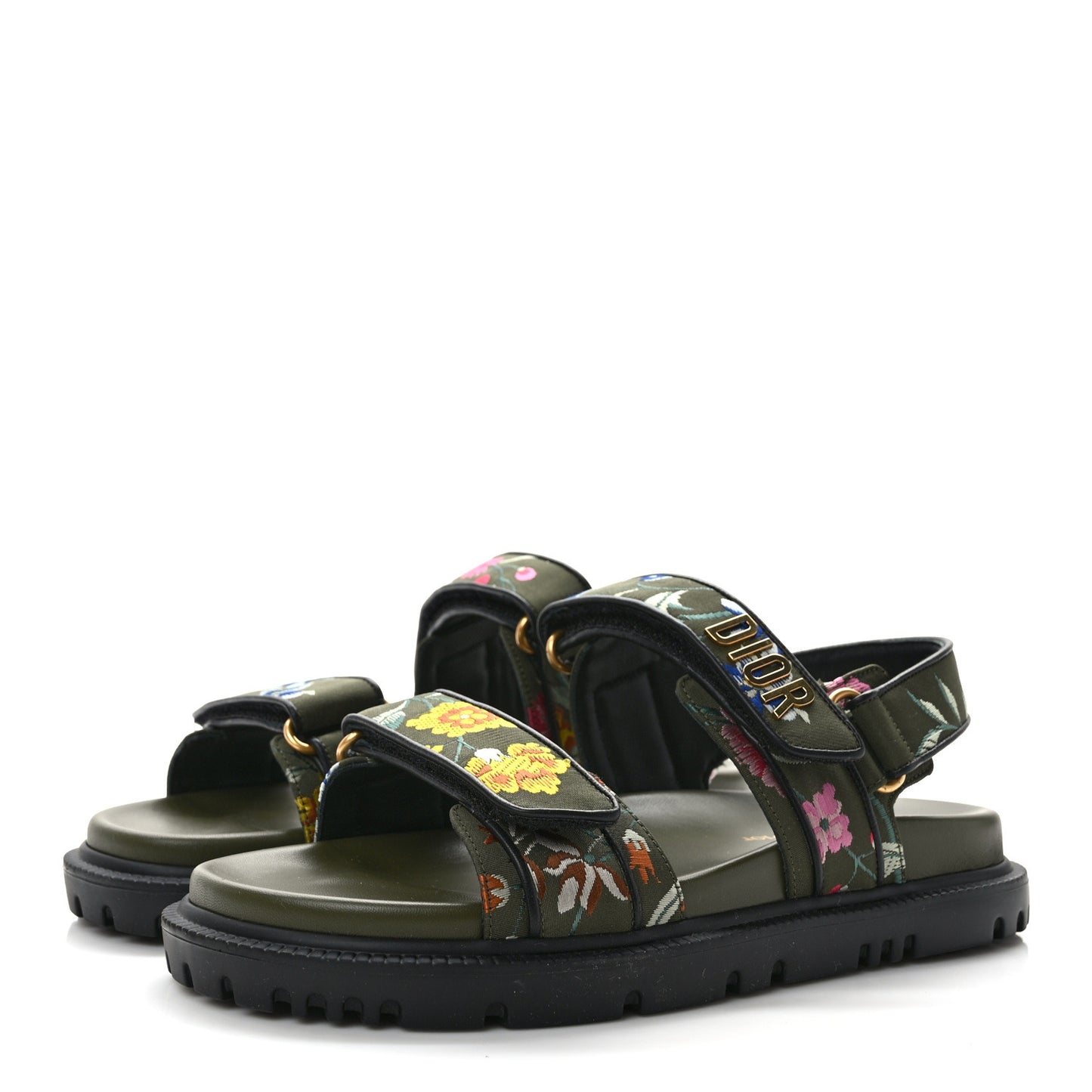 CHRISTIAN DIOR Technical Fabric Petites Fleurs Print Dioract Sandals 37.5 Kaki