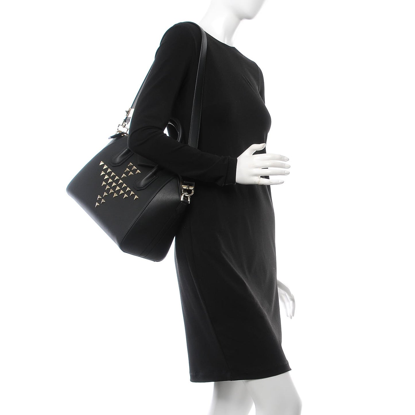 Calfskin Triangle Studded Small Antigona Black