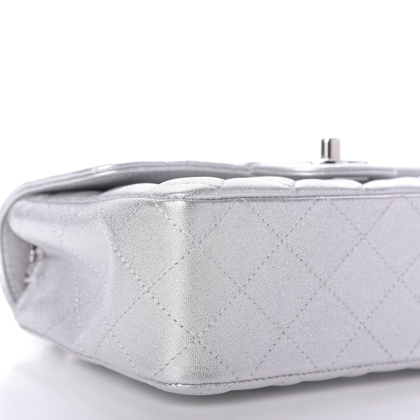 Metallic Lambskin Quilted Mini Rectangular Flap Silver