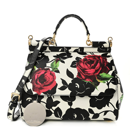 Dolce & Gabbana Dauphine Floral Print Medium Miss Sicily Satchel Black White 1 of 9