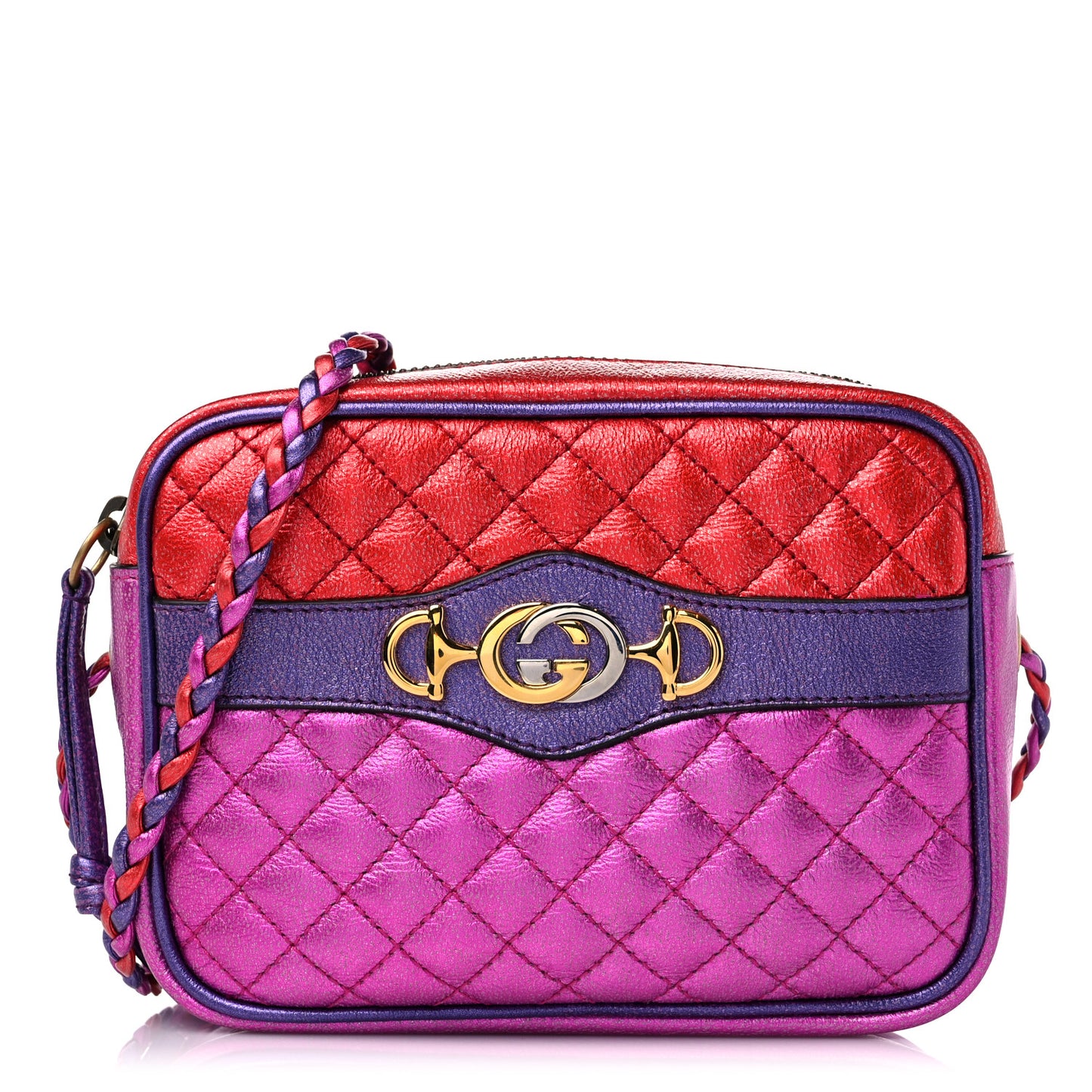 Laminated Nappa Trapuntata Mini Zumi Shoulder Bag Rosso Fuxia Bizantin