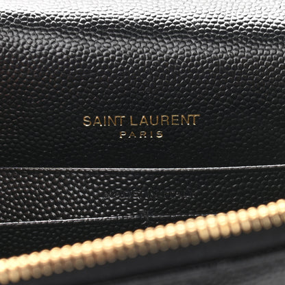 Saint Laurent Grain De Poudre Matelasse Chevron Monogram Envelope Chain Wallet Black 6 of 9