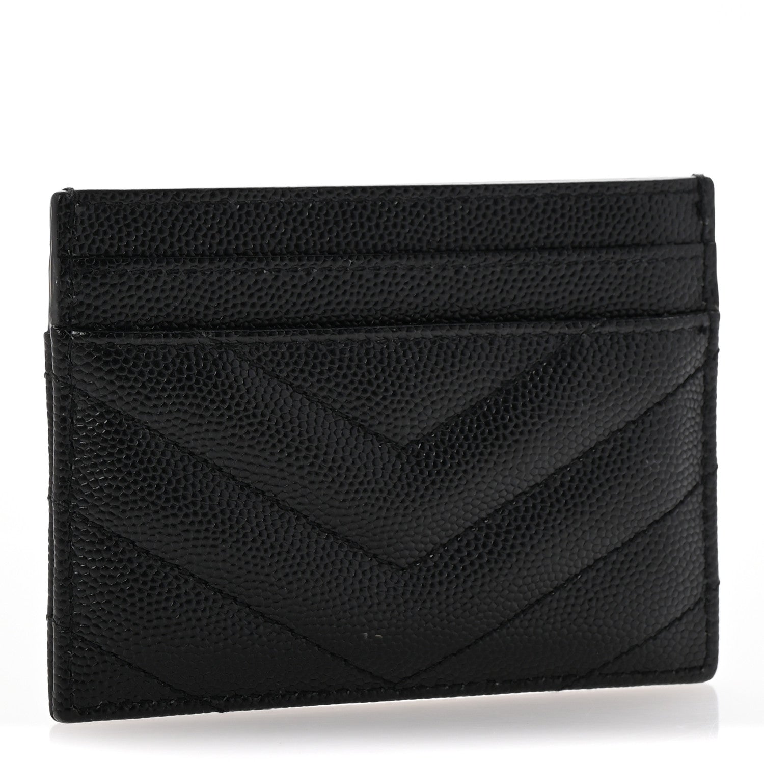 Saint Laurent Grain De Poudre Matelasse Chevron Monogram Credit Card Case Black 3 of 9