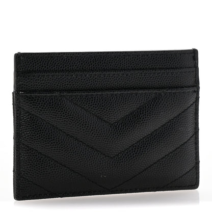 Saint Laurent Grain De Poudre Matelasse Chevron Monogram Credit Card Case Black 3 of 9