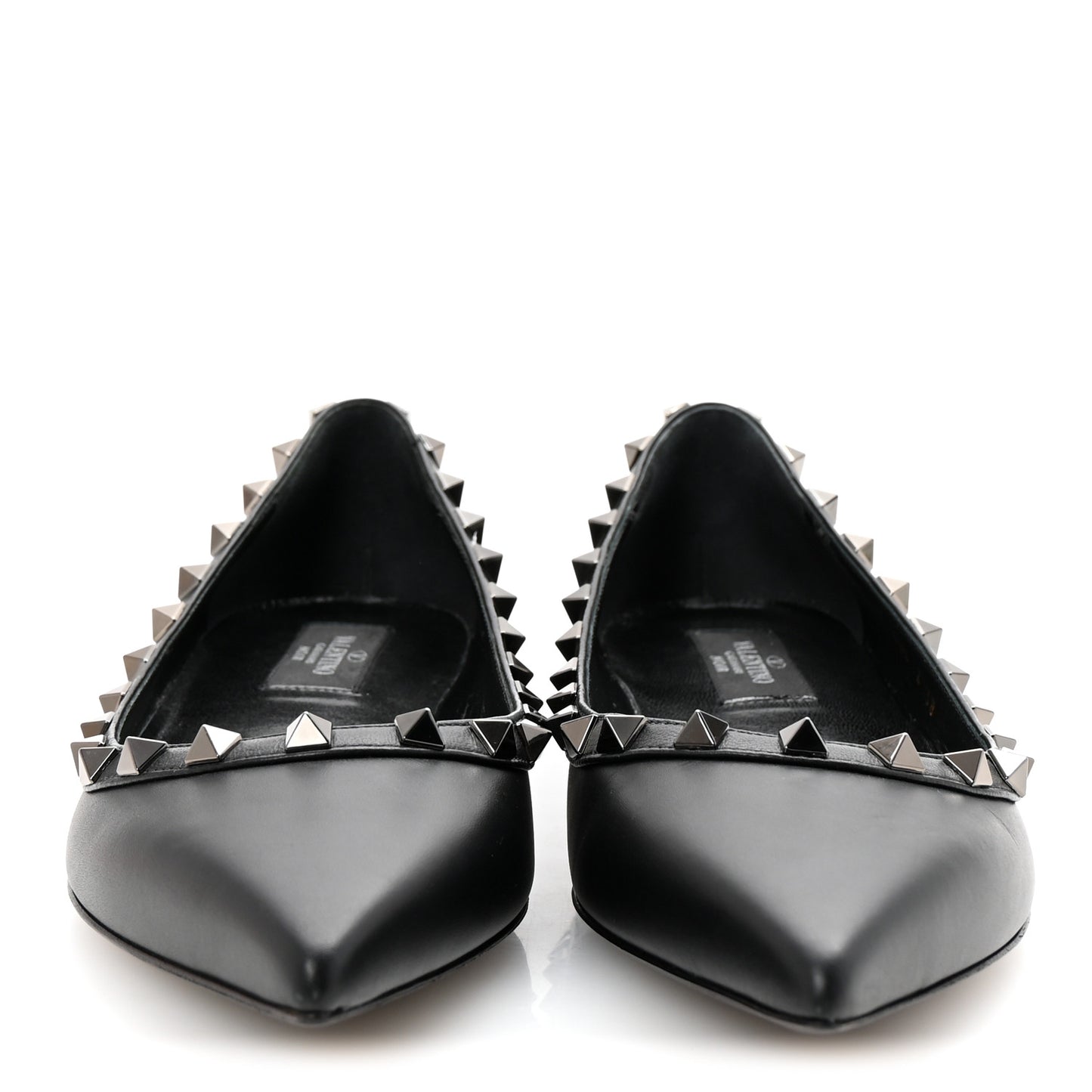 Calfskin Lacquered Monochrome Rockstud Ballerina Flats 38 Black