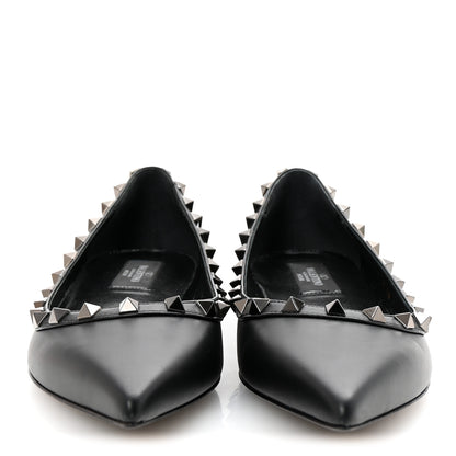 Valentino Garavani Calfskin Lacquered Monochrome Rockstud Ballerina Flats 38 Black 3 of 9