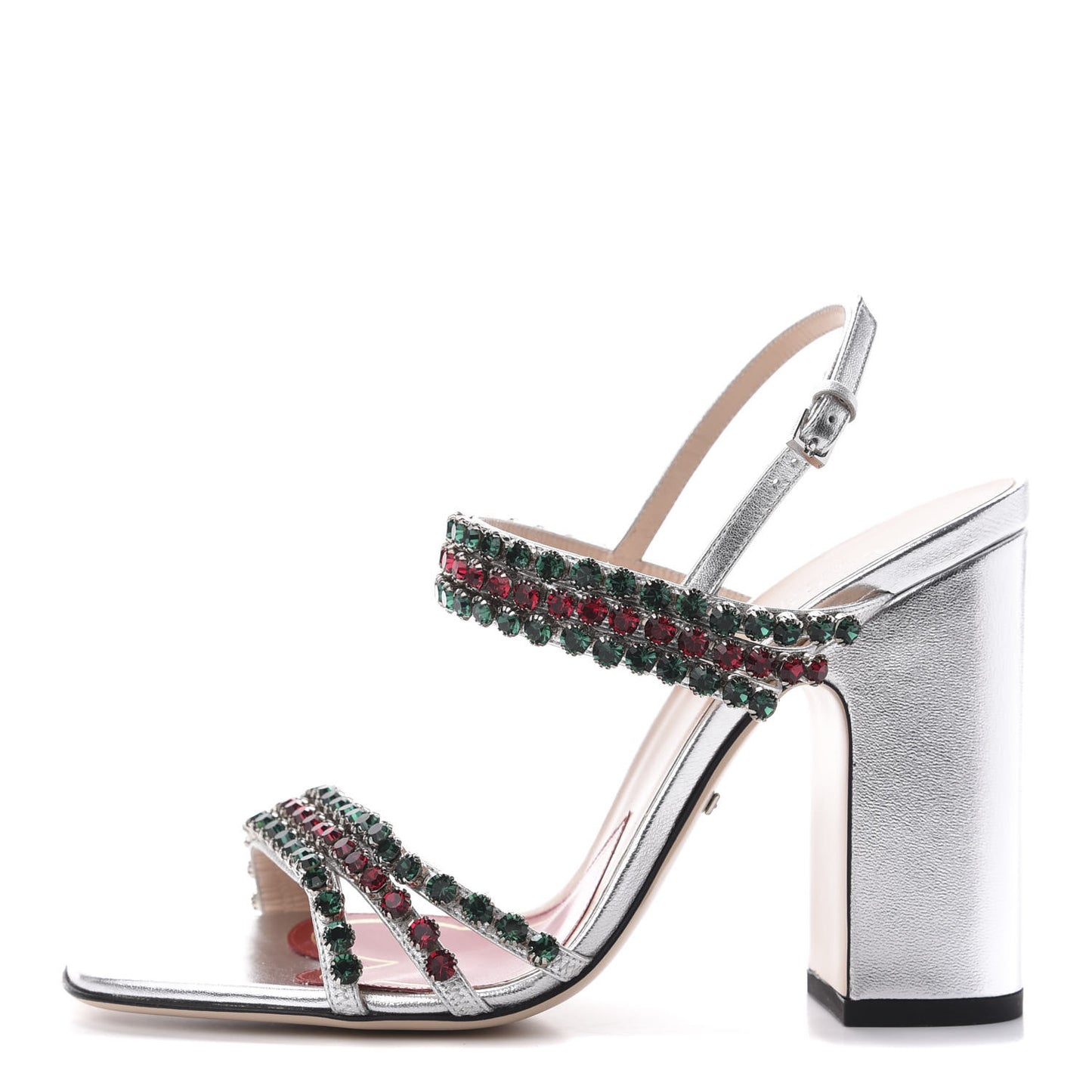 Nappa Silk Crystal Bertie High Heel Sandals 37.5 Argento