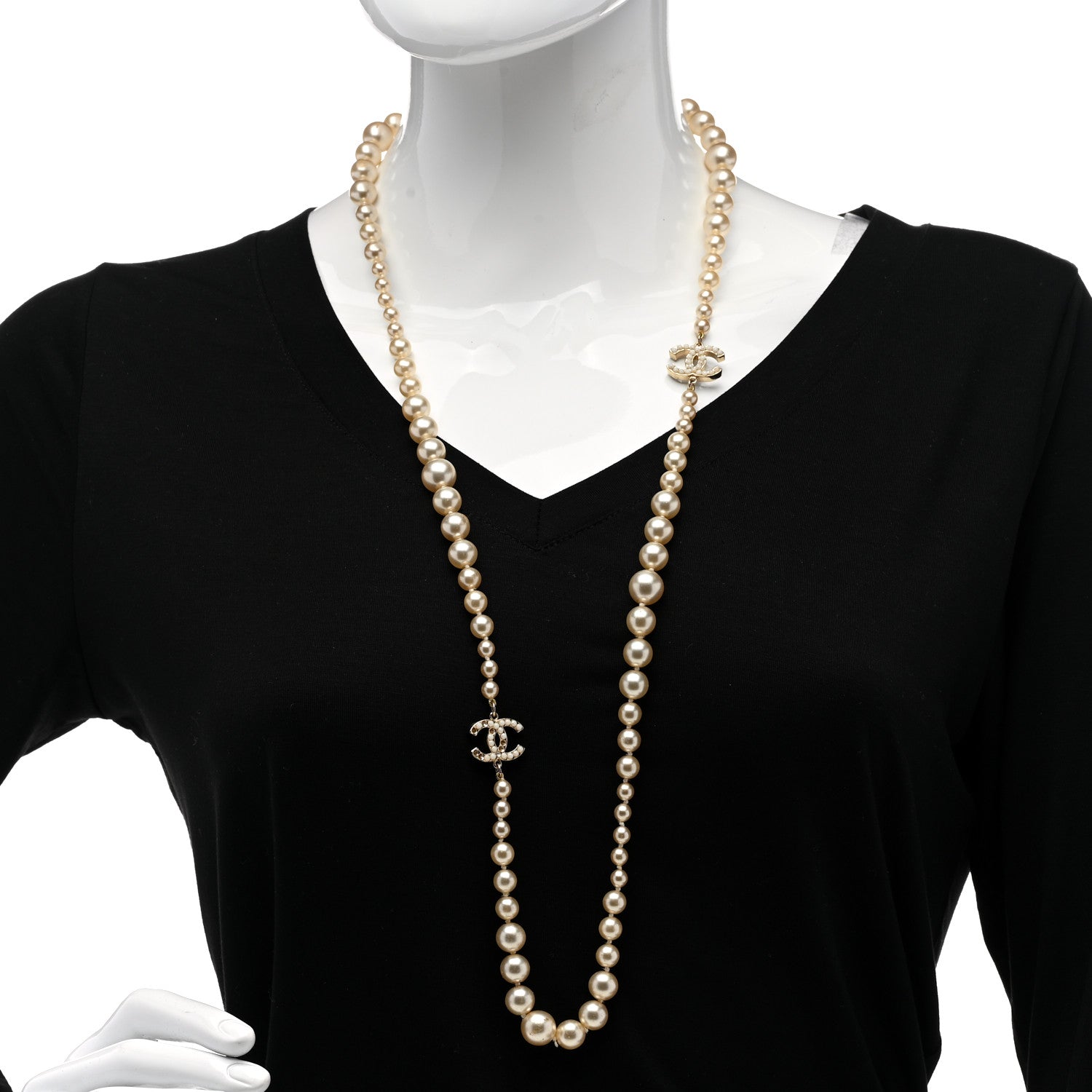 Chanel Graduated Pearl CC Long Necklace Gold 2 of 6