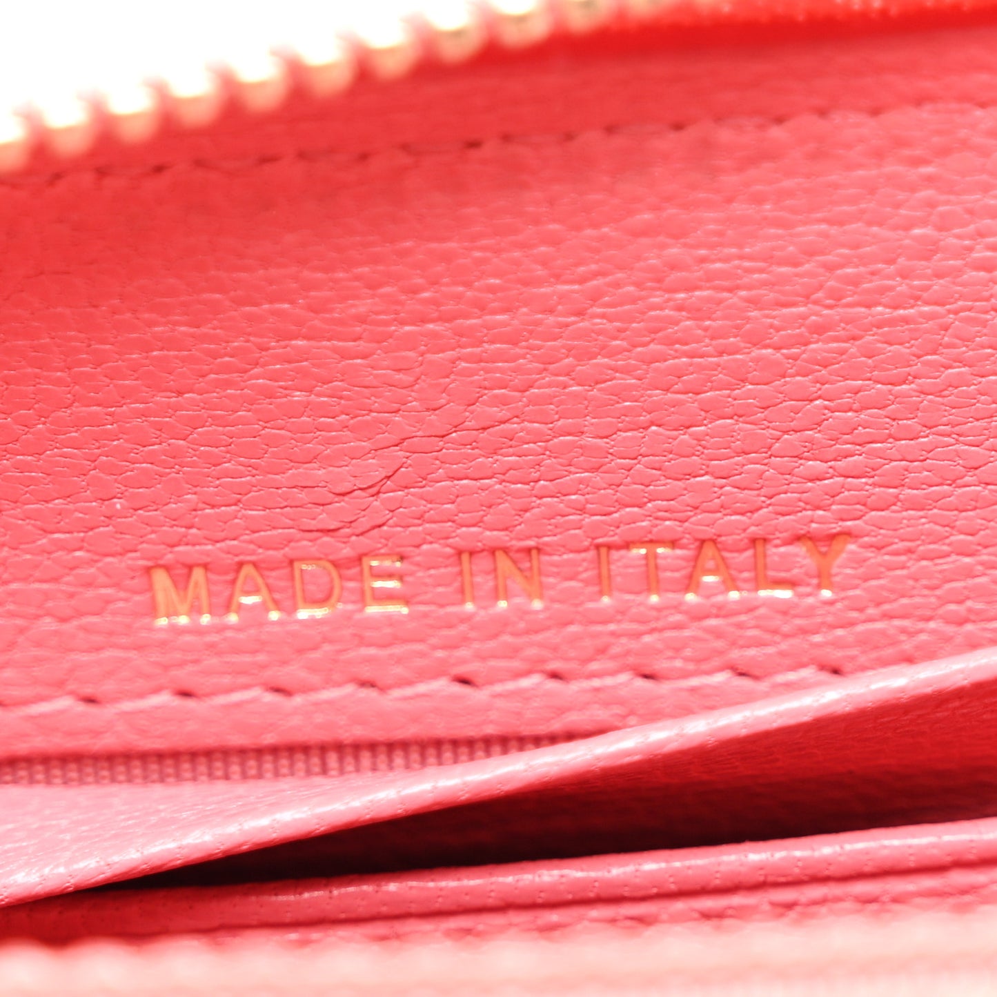 Goatskin Quilted Tri-Color In & Out Zip Around Wallet Orange Green Pink