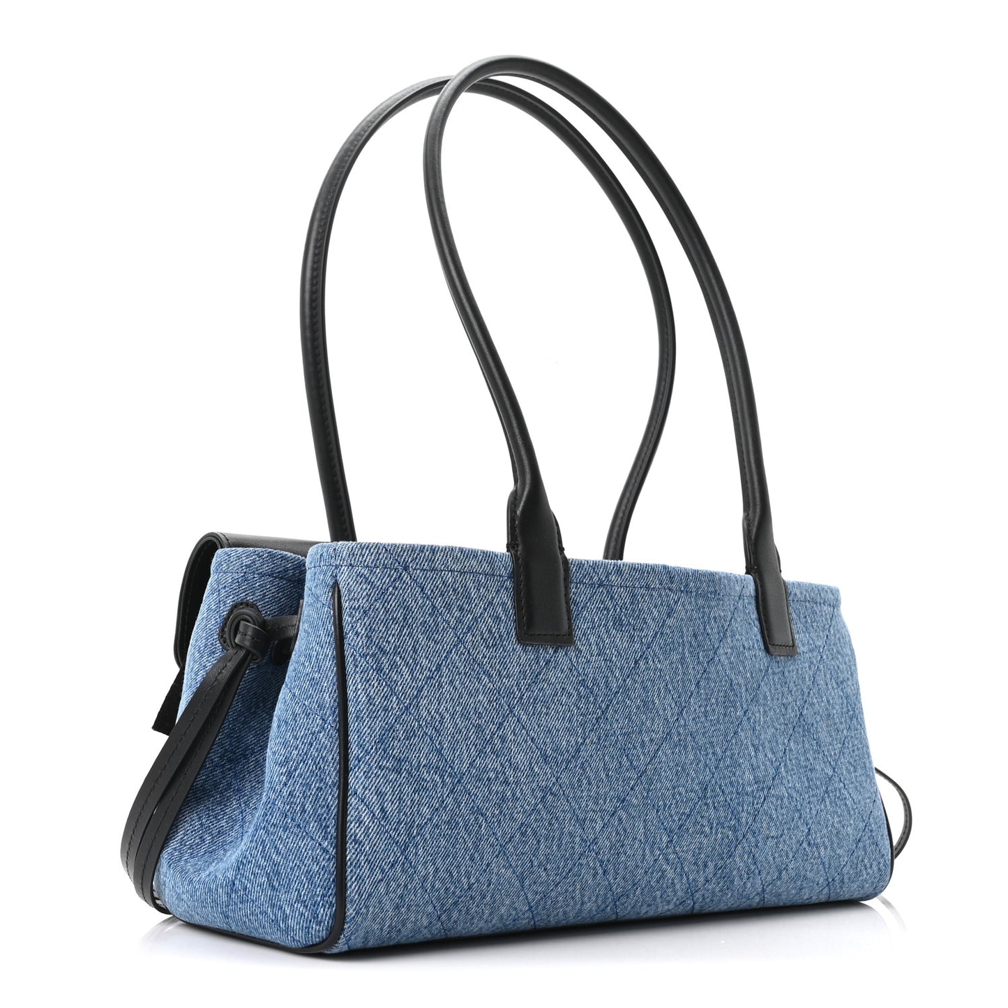 Calfskin Denim Quilted Urban Essentials Small Shopping Bag  Black Blue