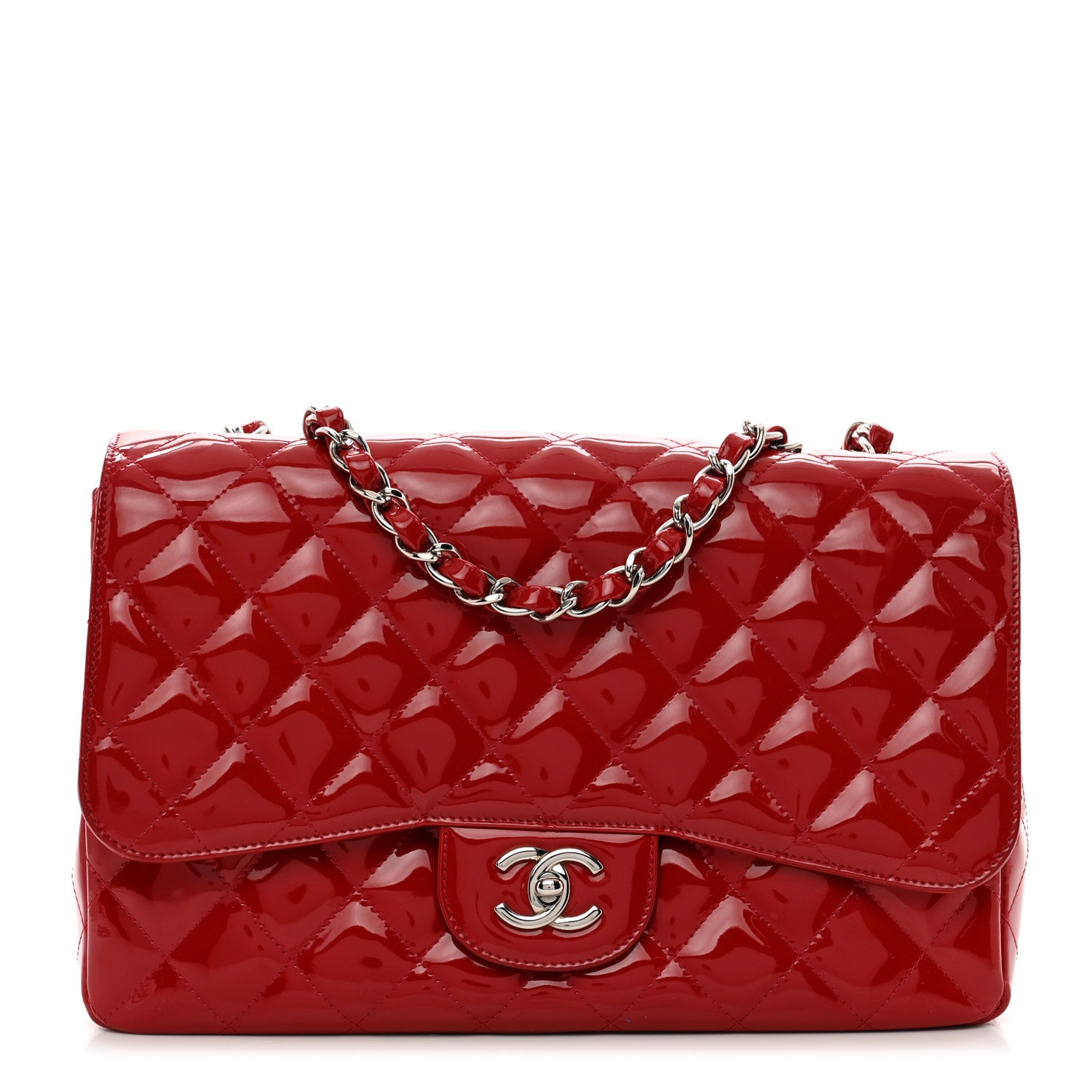 Chanel Patent Quilted Jumbo Single Flap Red 1 of 12