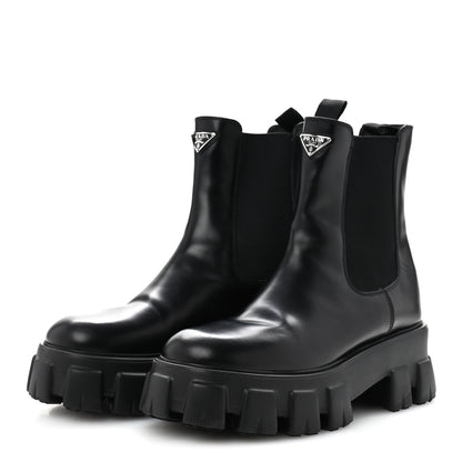 Prada Spazzolato Rois Triangle Monolith Chelsea 55mm Boots 40.5 Black 4 of 10