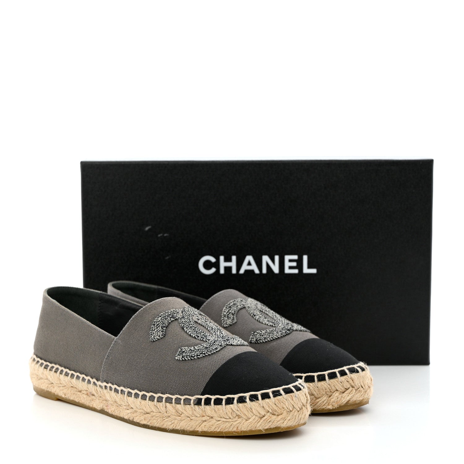 Chanel Canvas Grosgrain CC Espadrilles 37 Grey Black 11 of 11