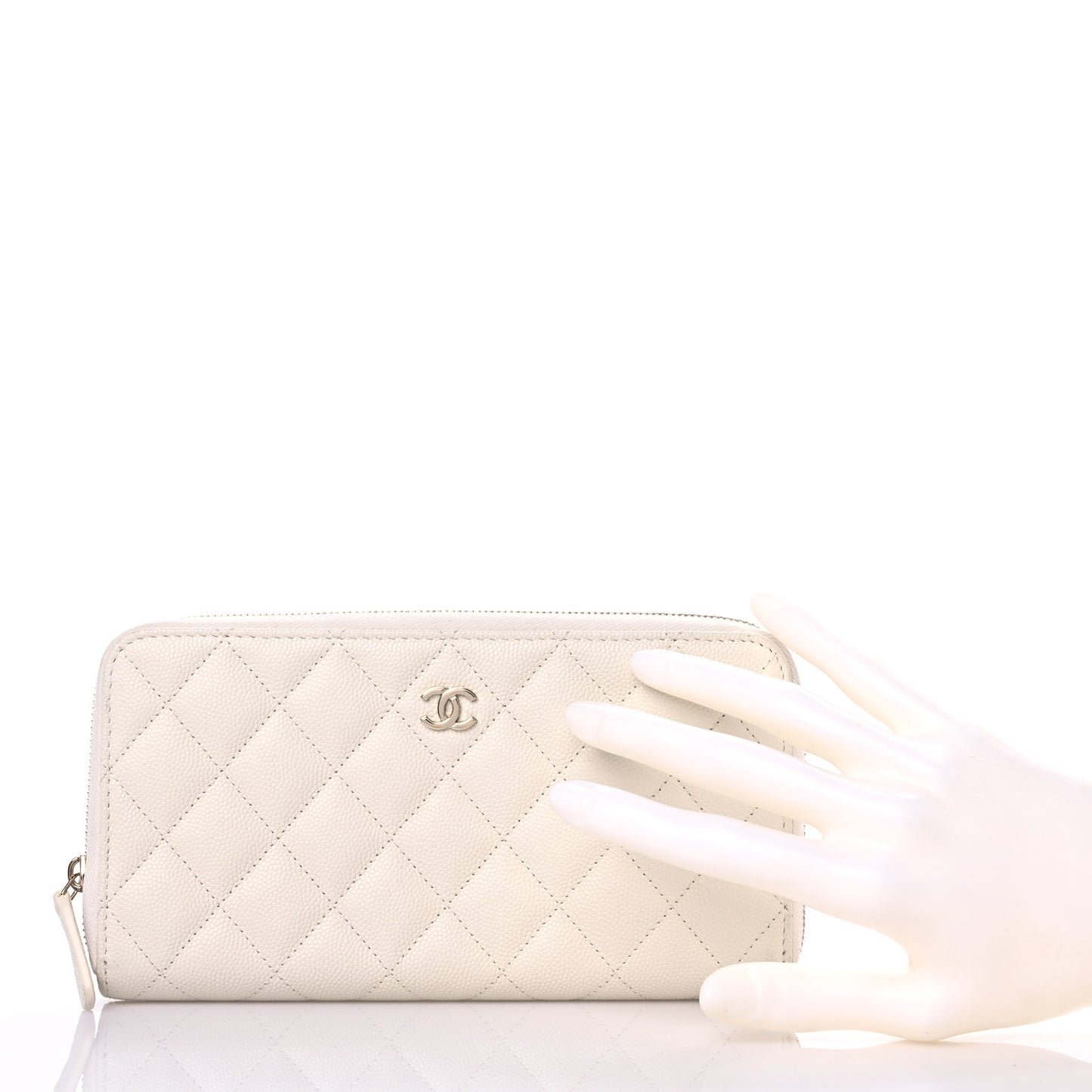 Caviar Quilted Large Gusset Zip Around Wallet White