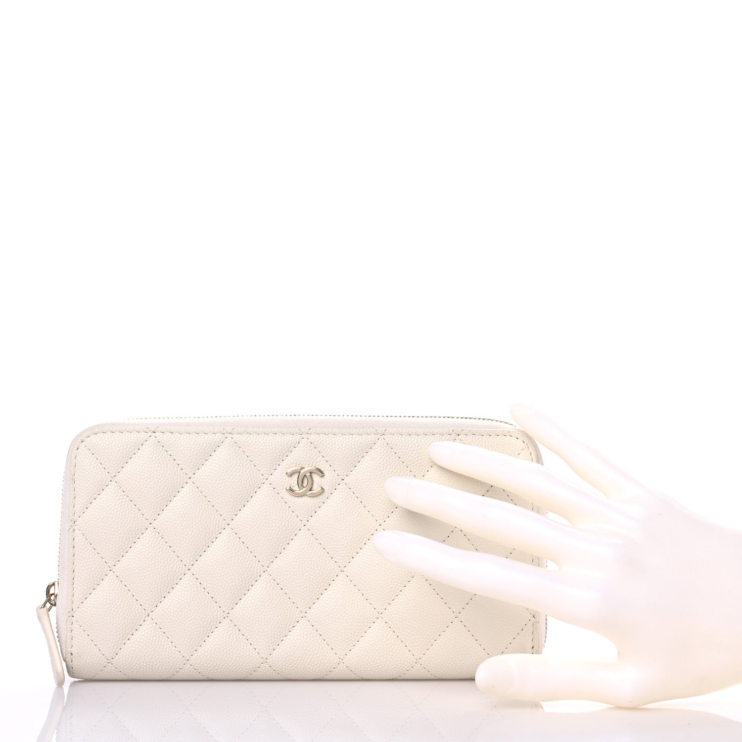 Chanel Caviar Quilted Large Gusset Zip Around Wallet White 2 of 17