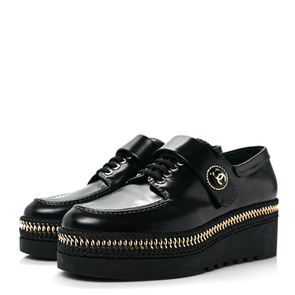 Chanel Shiny Calfskin Lace Up Platform Loafers 37 Black 3 of 8