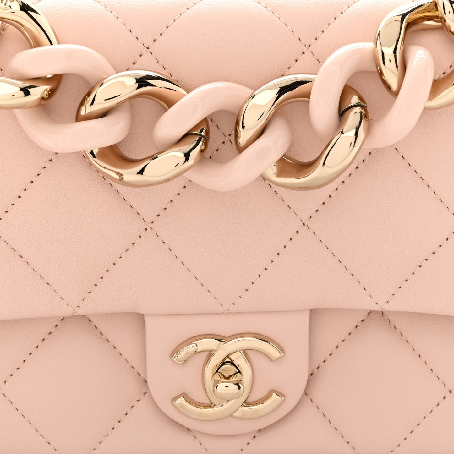 Lambskin Quilted Resin Bi-Color Chain Flap Bag Light Beige