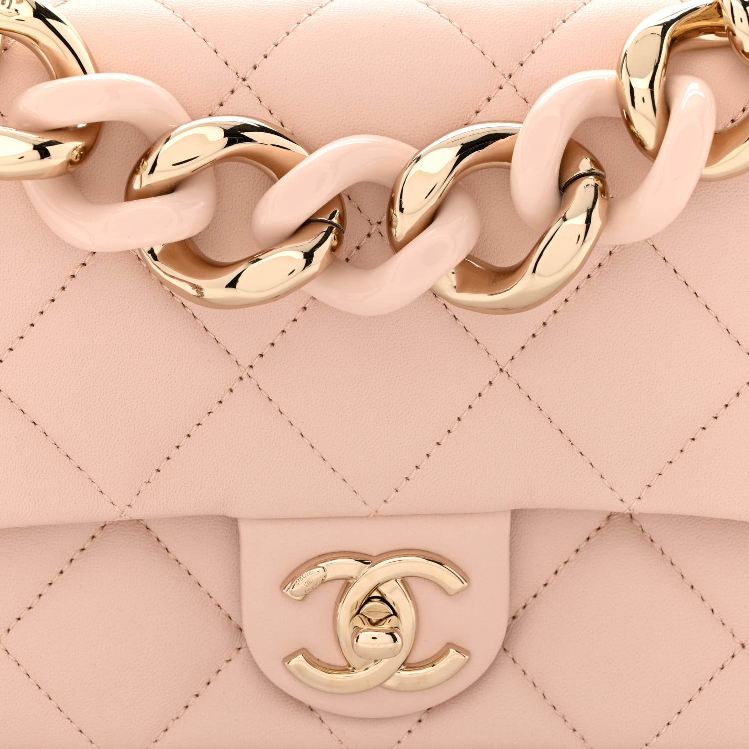 Chanel Lambskin Quilted Resin Bi-Color Chain Flap Bag Light Beige 8 of 11