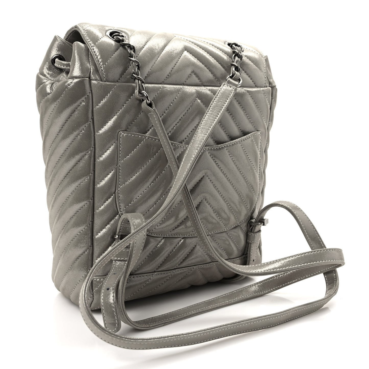Iridescent Calfskin Chevron Quilted Small Urban Spirit Backpack Silver