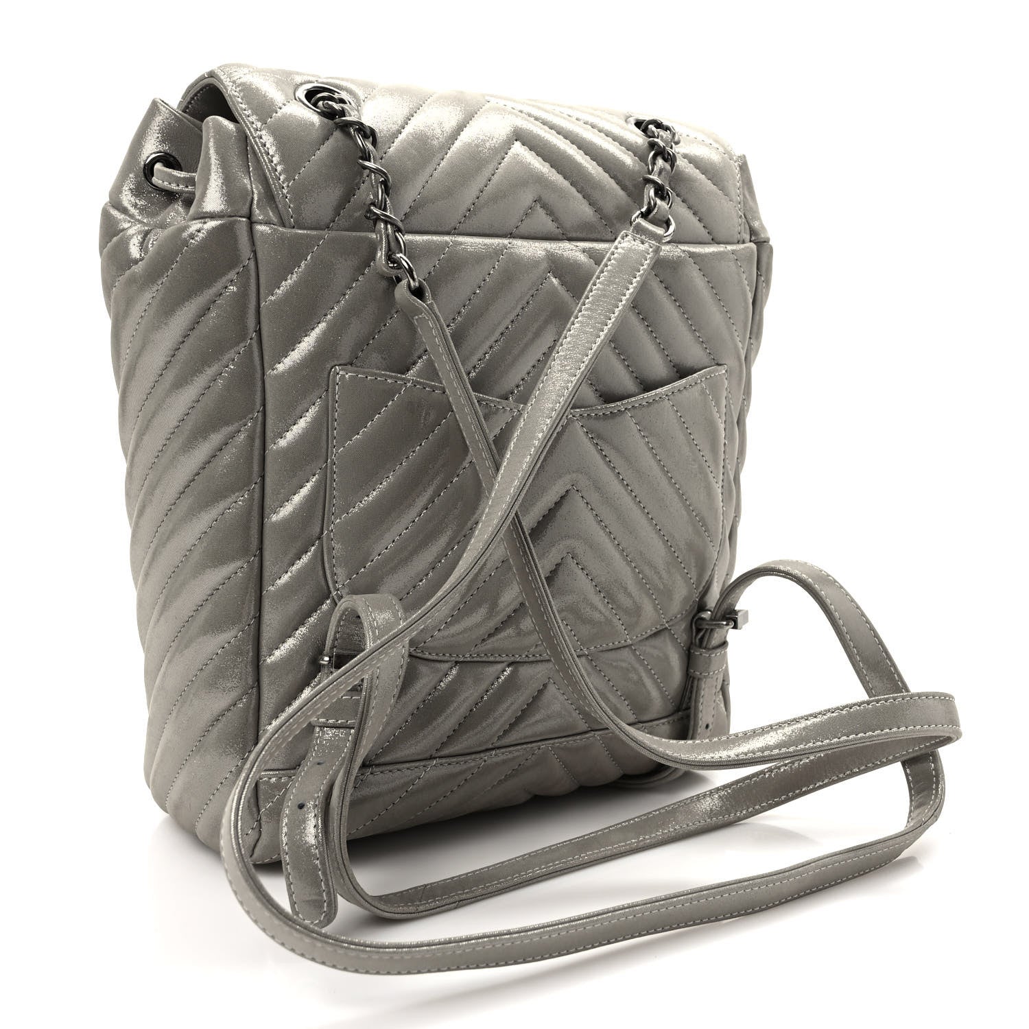 Chanel Iridescent Calfskin Chevron Quilted Small Urban Spirit Backpack Silver 3 of 9