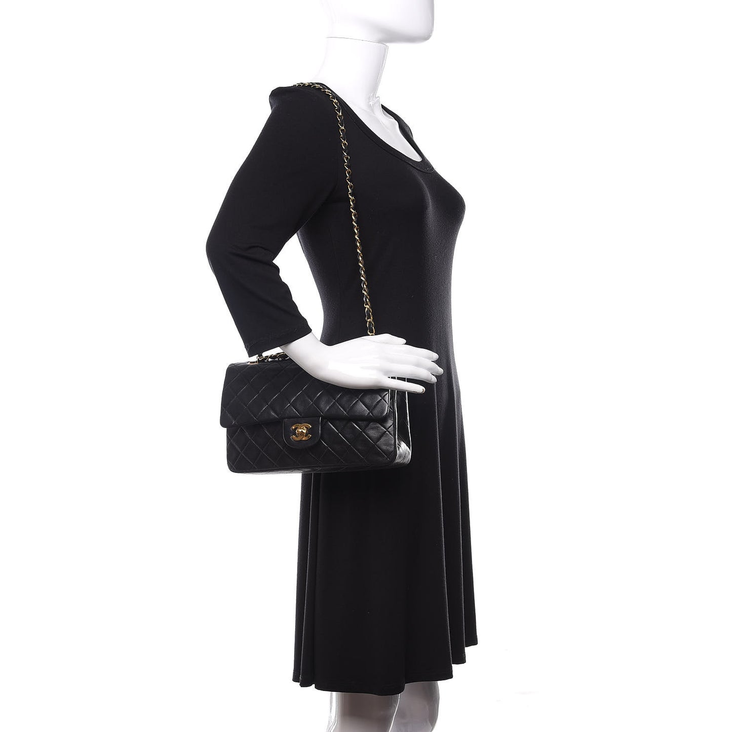 Lambskin Quilted Medium Double Flap Black