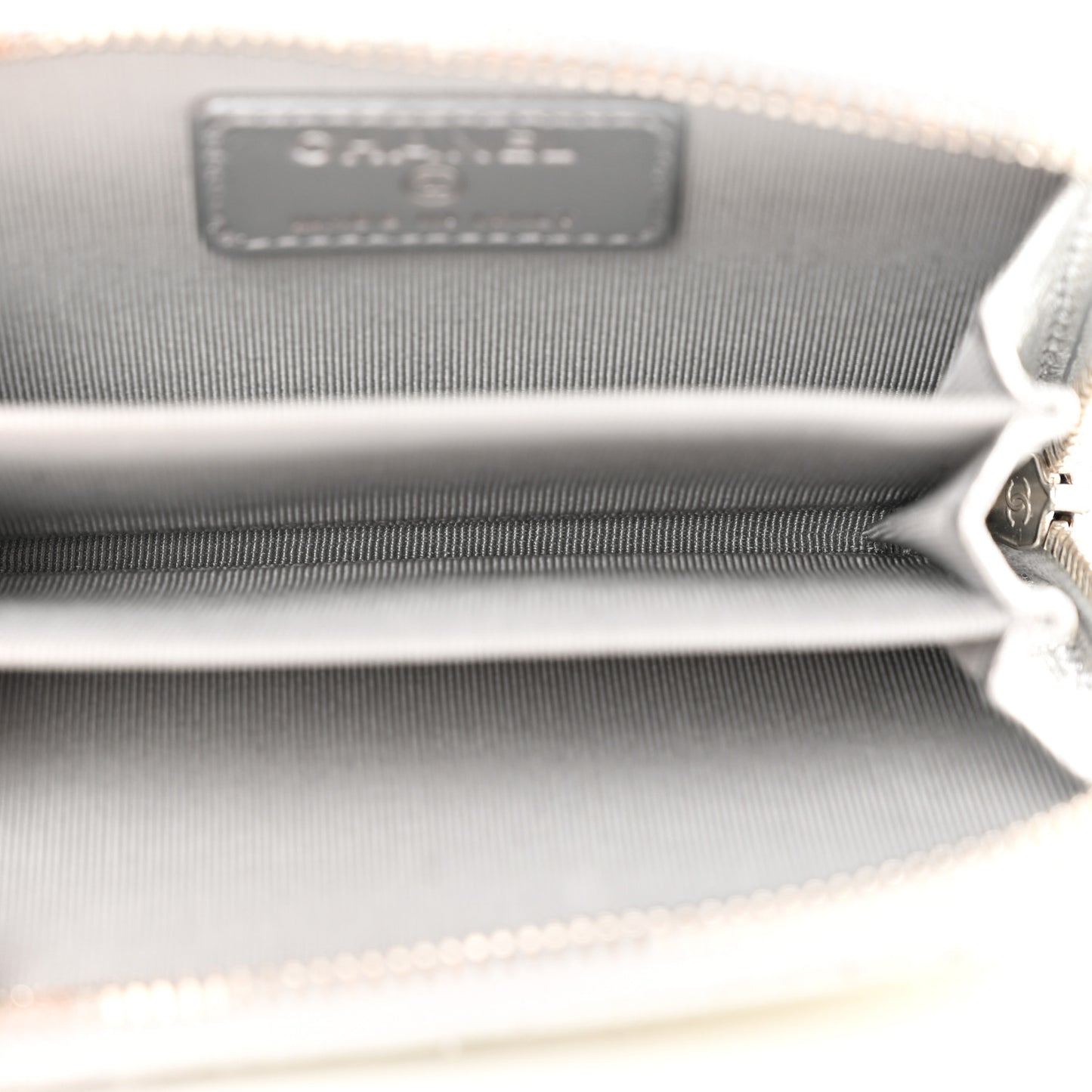 Gradient Metallic Calfskin Quilted Zip Around Coin Purse Wallet Silver Blue Yellow Purple