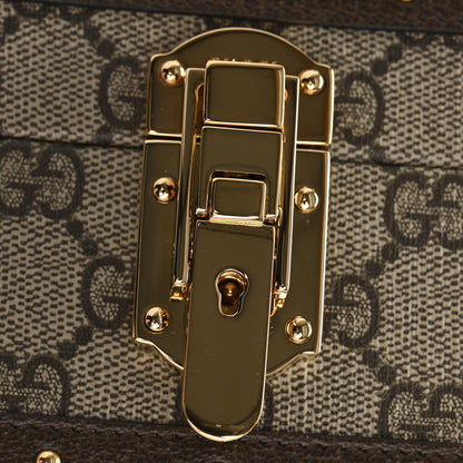Gucci GG Supreme Monogram Textured Dollar Calfskin Studded Padlock Octogon Top Handle Pet Travel Bowl Set Case Beige Ebony New Acero 12 of 12