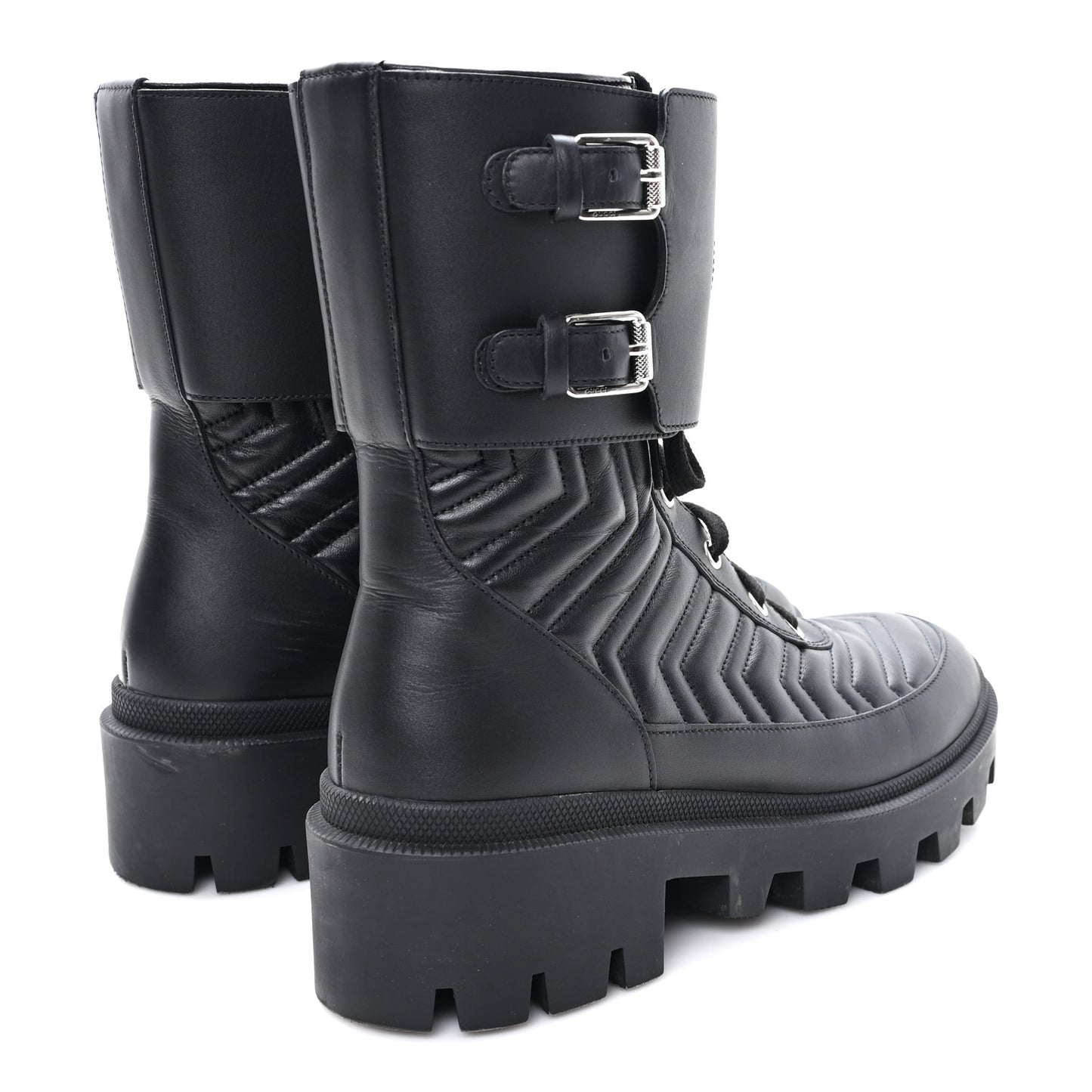 Nappa Frances GG Matelasse Platform Combat Boots 39 Black