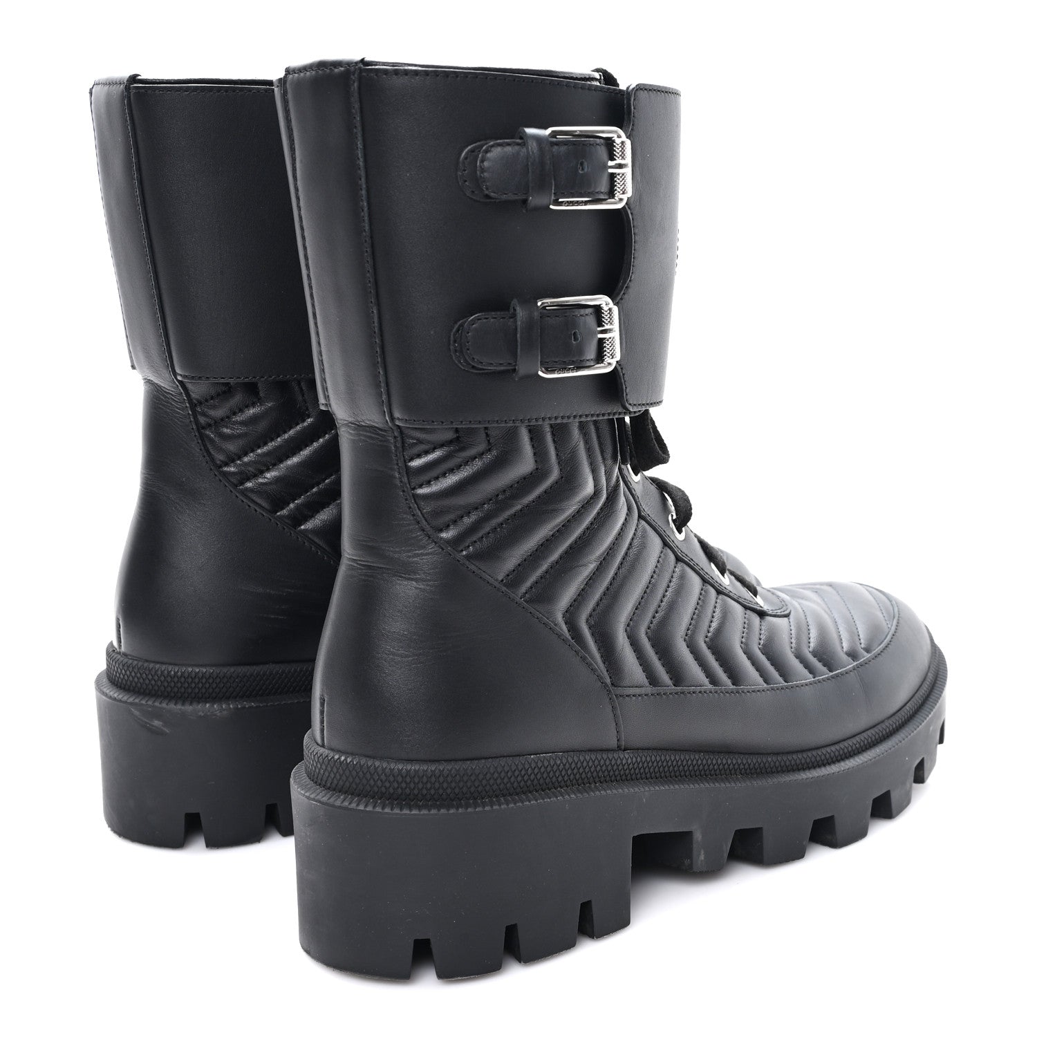 Gucci Nappa Frances GG Matelasse Platform Combat Boots 39 Black 5 of 9