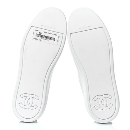 Chanel Calfskin Velvet Womens CC Sneakers 36.5 White Silver 7 of 8