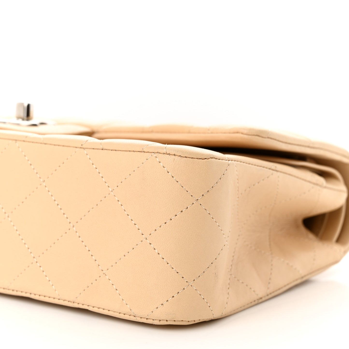 Lambskin Quilted Medium Double Flap Beige