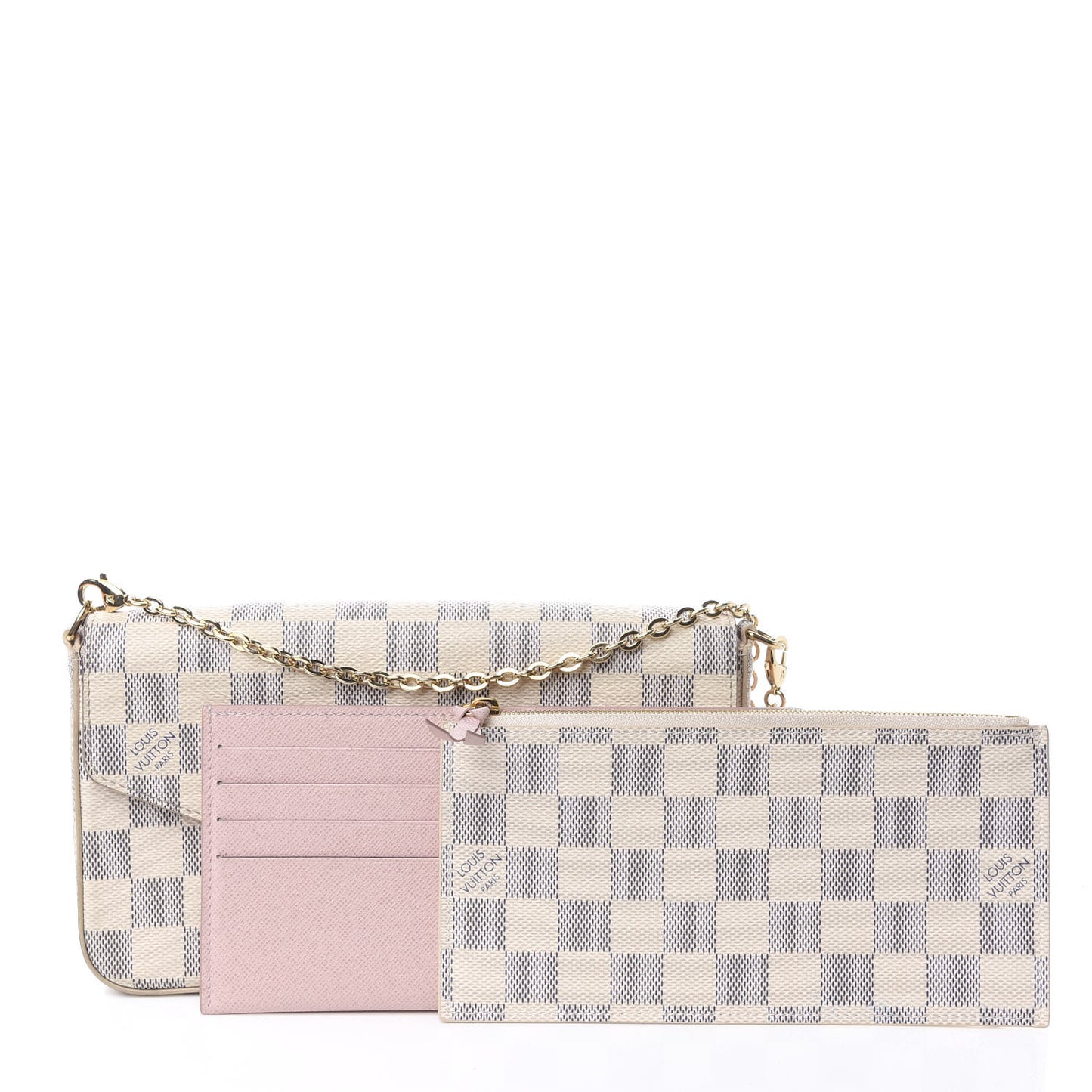 Damier Azur Pochette Felicie Chain Wallet Rose Ballerine